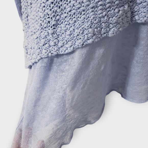 Chico's Periwinkle Blue Cotton Linen Open Knit Mesh Cardigan Sz Large (2) Summer - Picture 6 of 13